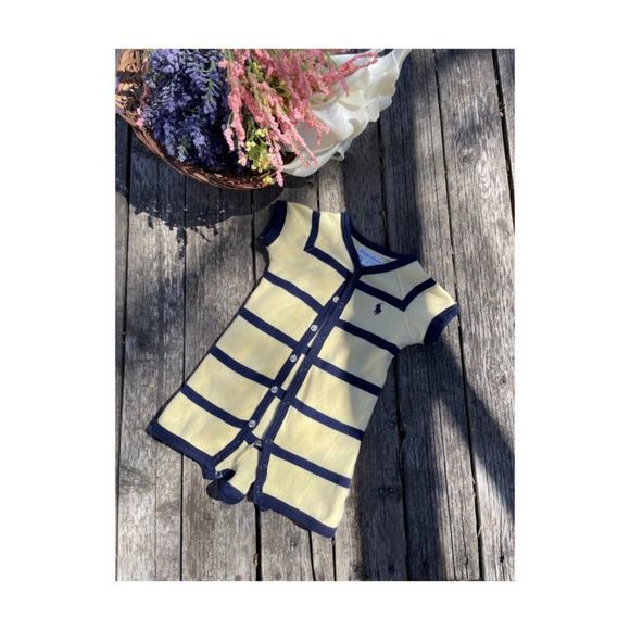 Ralph Lauren Striped Romper Yellow Navy Blue 100% Cotton Sz 3m - Picture 1 of 5